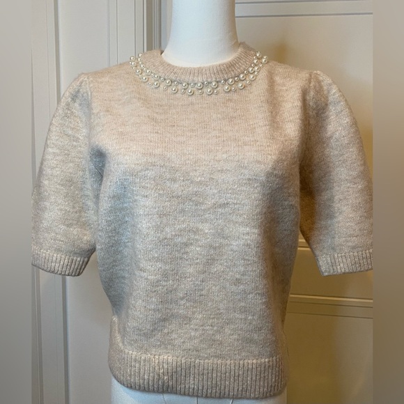 Joie Sweaters - Joie Puff Short Sleeve Beige Spring Sweater with Pearl Detail Small NWT Soft